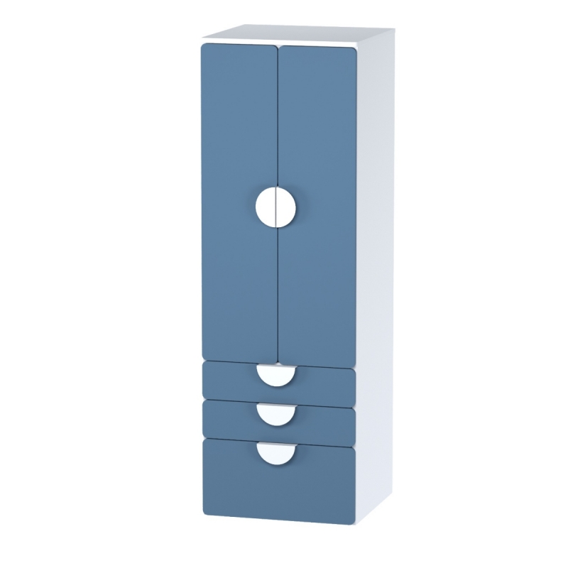 Шкаф распашной с двумя дверьми, тремя ящиками и полкой ПИКСИ (бело-синий)