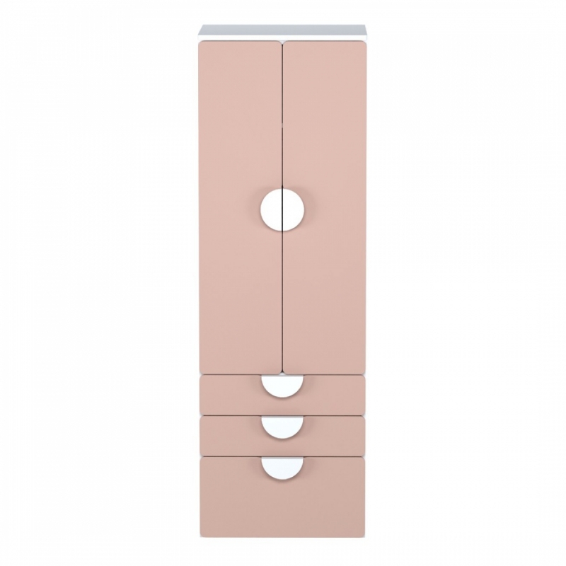 Шкаф распашной с двумя дверьми, тремя ящиками и полкой ПИКСИ (бело-розовый)