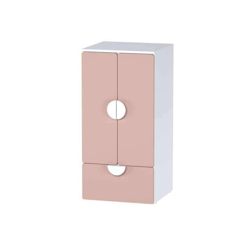 Шкаф распашной с двумя дверьми, полкой и ящиком ПИКСИ (бело-розовый)