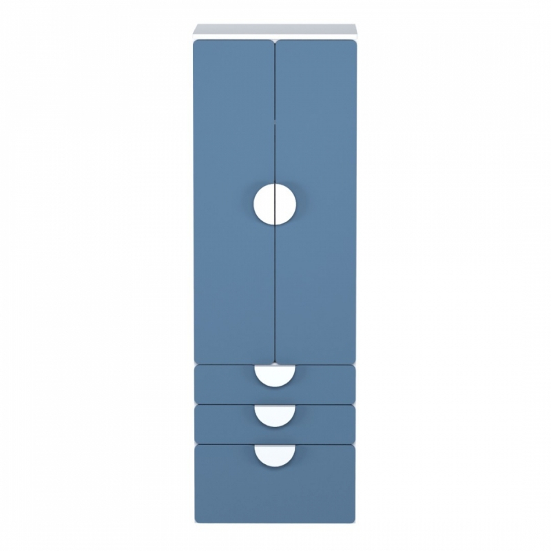 Шкаф распашной с двумя дверьми, тремя ящиками и полкой ПИКСИ (бело-синий)