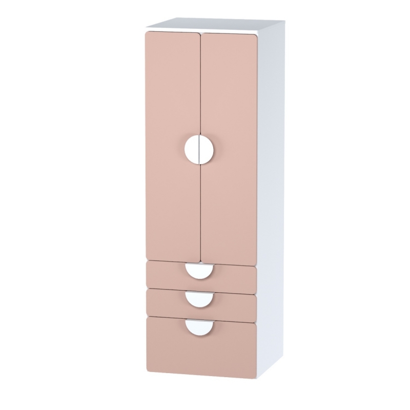 Шкаф распашной с двумя дверьми, тремя ящиками и полкой ПИКСИ (бело-розовый)