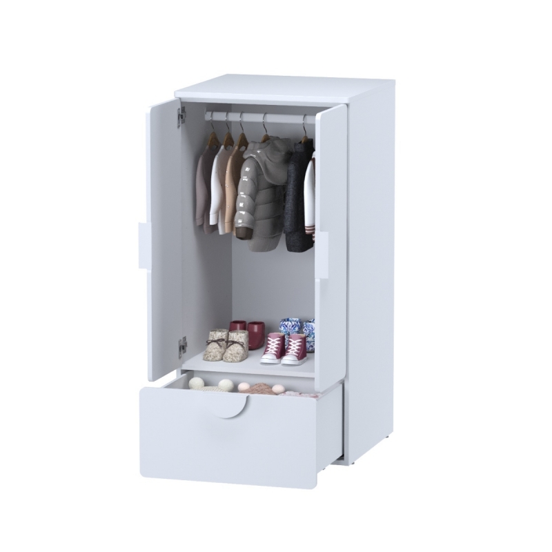 Шкаф распашной с двумя дверьми, полкой и ящиком ПИКСИ (белый)