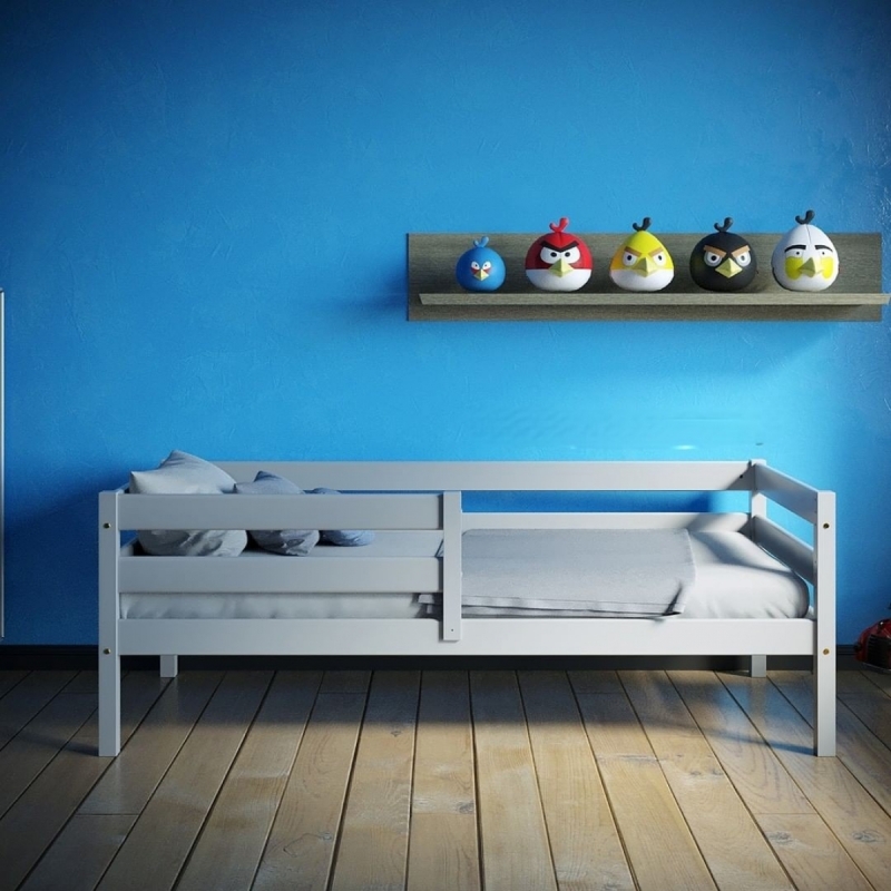 Односпальная кровать с бортиком и ящиками Альф из массива сосны (белая)