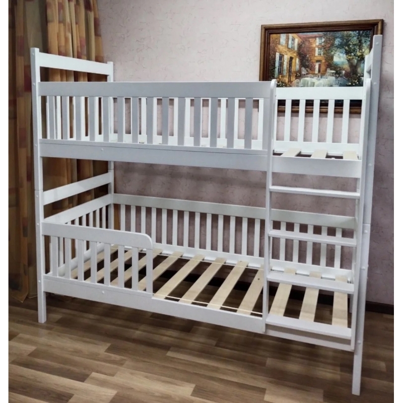 Двухъярусная кровать c бортиком из массива ольхи Белоснежка (белая)