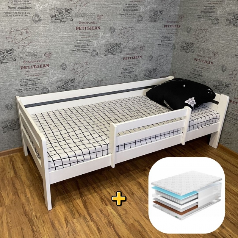 Комплект Кровать Ecodrev Классик с бортиком (белая) и матрас ТОП-4 MINI