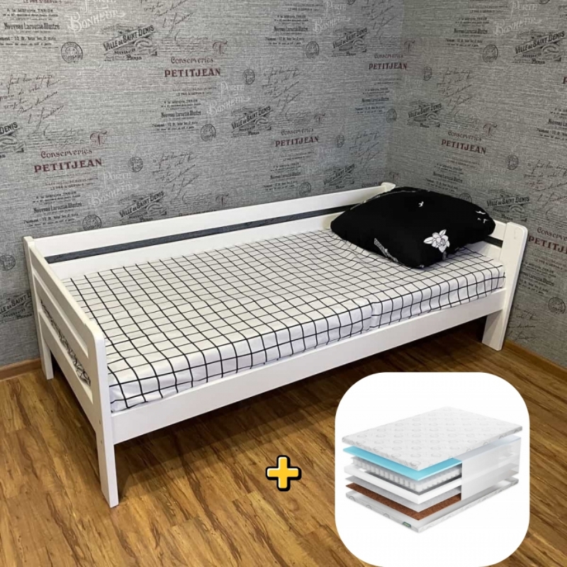 Комплект Кровать Ecodrev Классик без бортика и ящиков (белая) и матрас ТОП-4 MINI