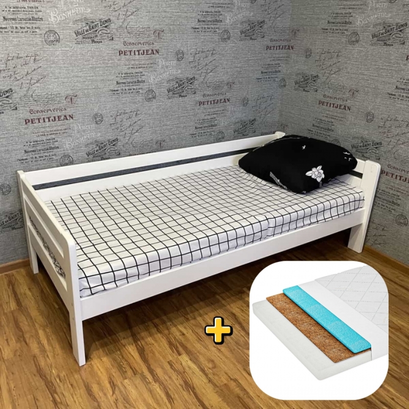 Комплект Кровать Ecodrev Классик без бортика и ящиков (белая) + матрас Kinder 4