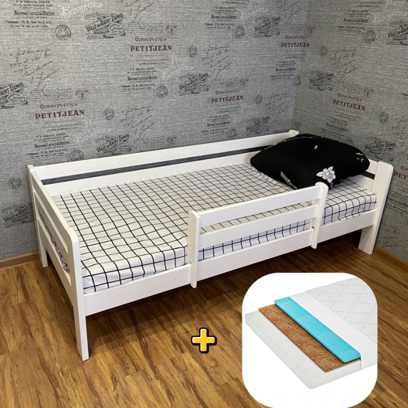 Комплект Кровать Ecodrev Классик с бортиком (белая) + матрас Kinder 4