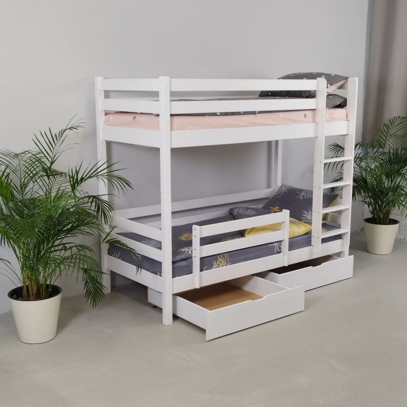 Двухъярусная кровать Ecodrev МФ-1 с бортиком и ящиками (белая)