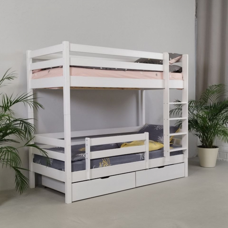 Двухъярусная кровать Ecodrev МФ-1 с бортиком и ящиками (белая)
