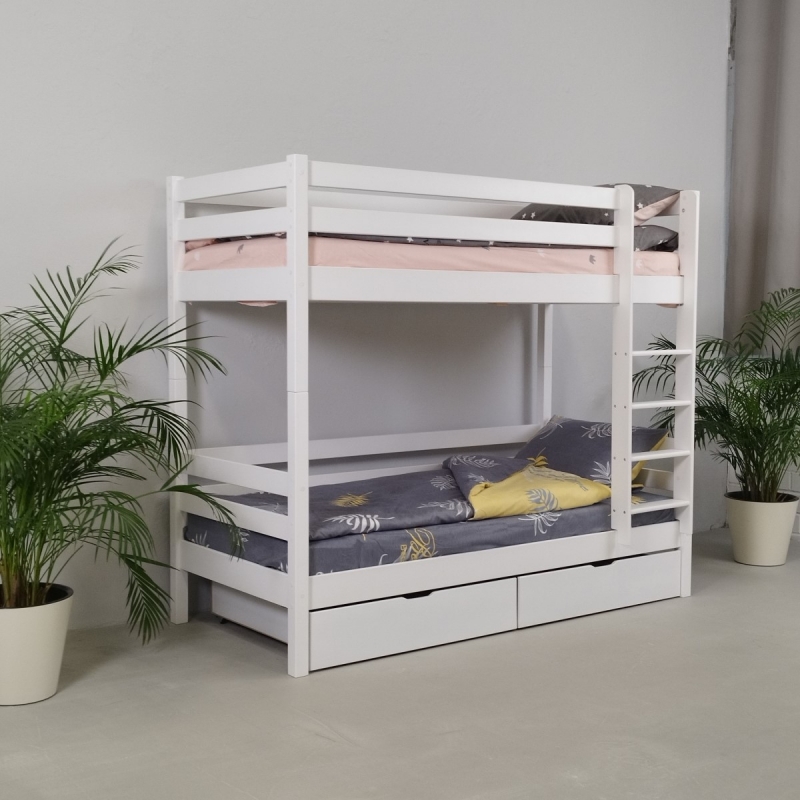 Двухъярусная кровать Ecodrev МФ-1 с ящиками (белая)