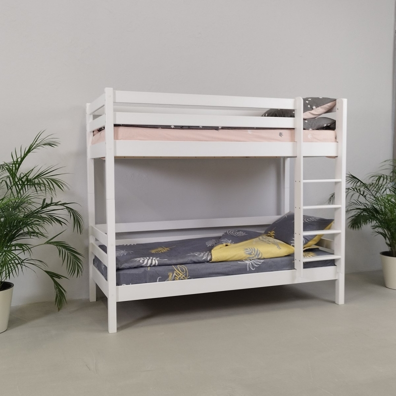 Двухъярусная кровать Ecodrev МФ-1 без бортика и ящиков (белая)