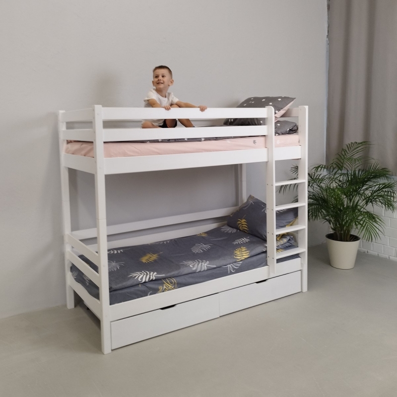 Двухъярусная кровать Ecodrev МФ-1 с ящиками (белая)