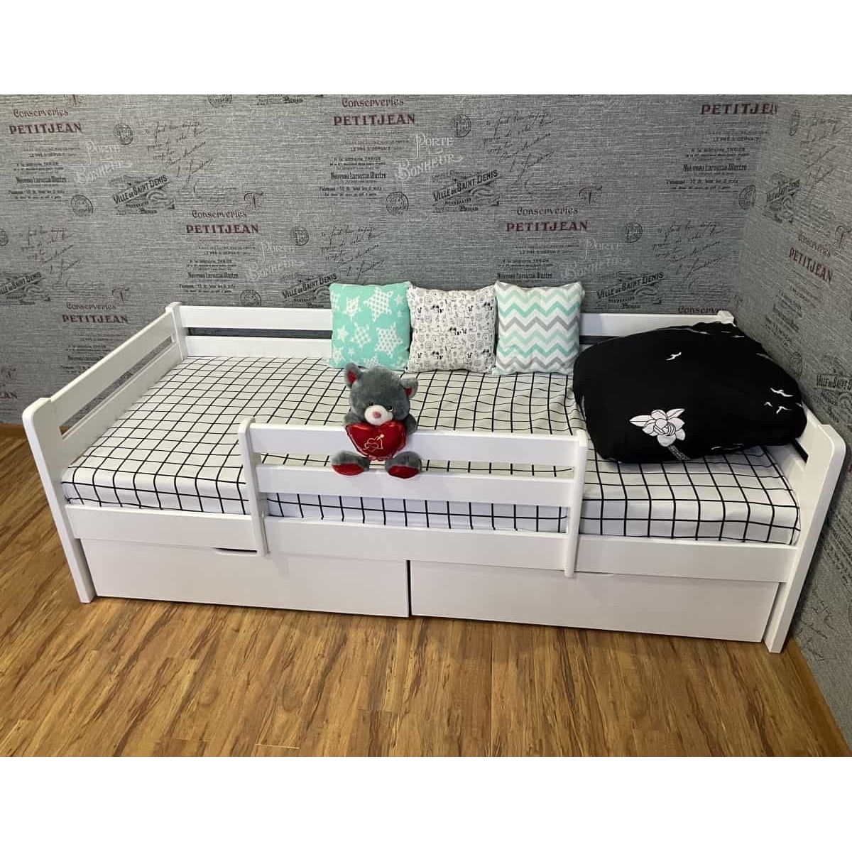 Кровать Ecodrev Классик с ящиками и бортиком (белая)