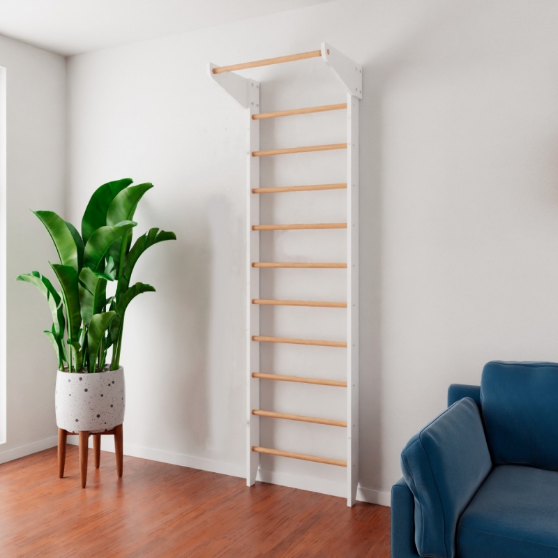 Спортивная шведская стенка с турником Крепыш (бело-лаковая)