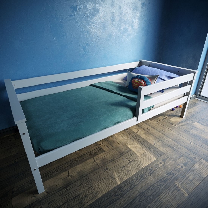 Односпальная кровать с бортиком и ящиками Луна (белая)