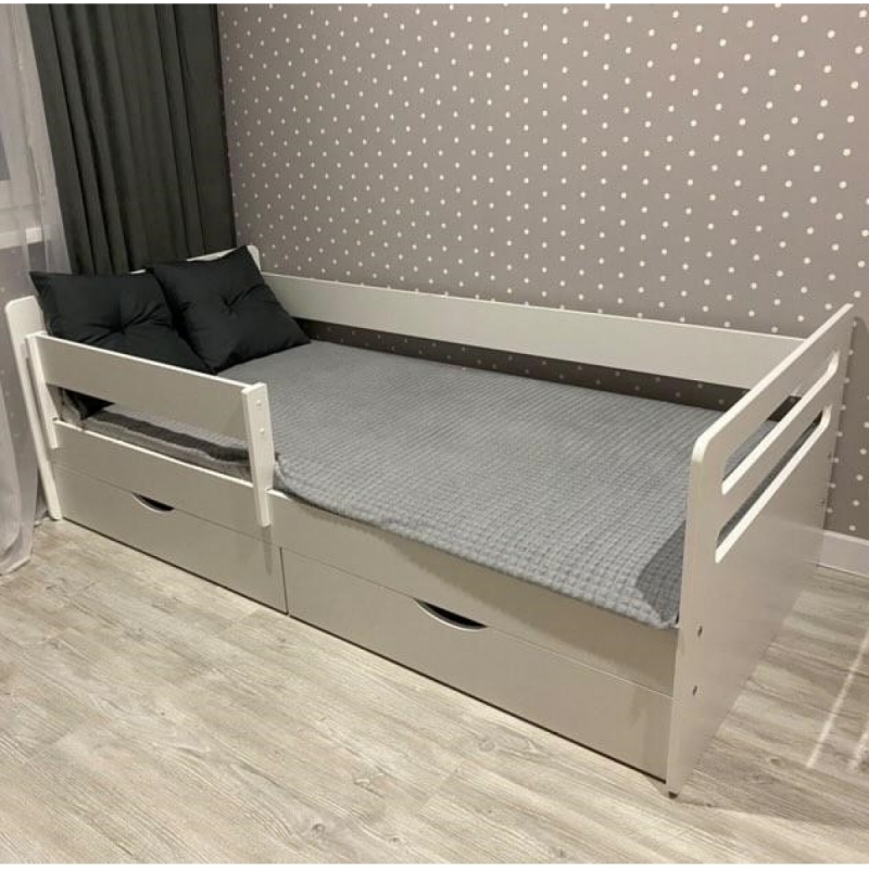 Кровать с бортиком и ящиками Мода (белая)