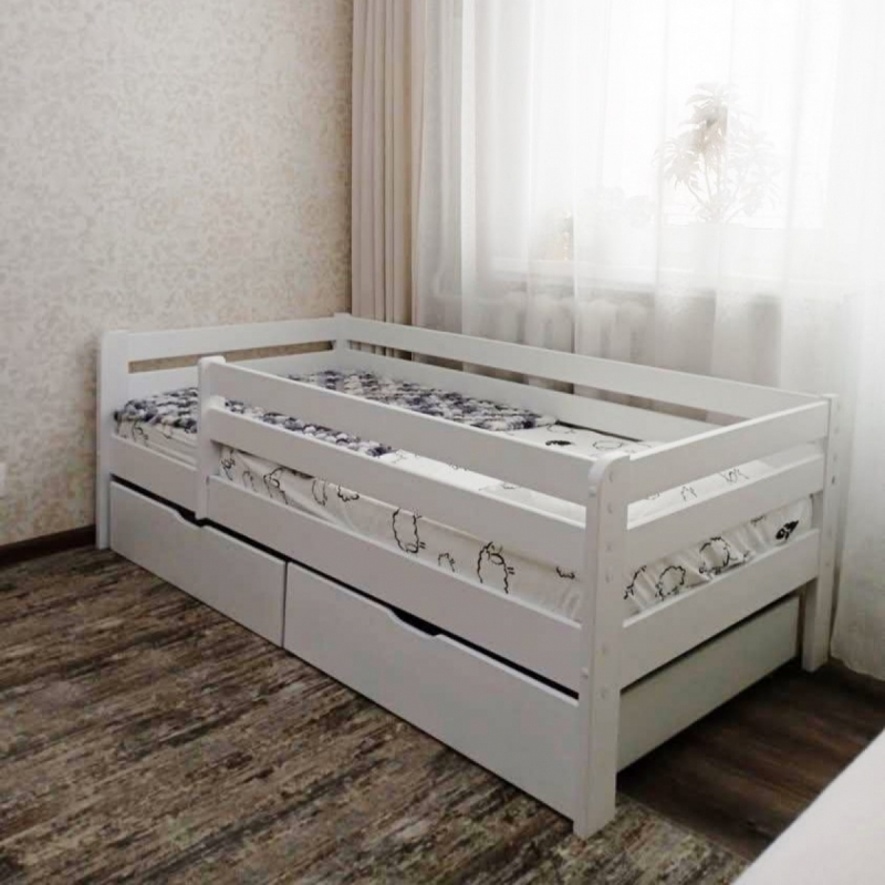 Кровать Ecodrev Классик с стационарным бортиком и ящиками (белая)