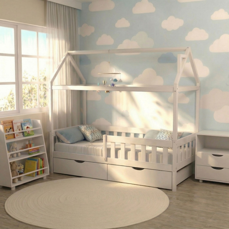 Кровать-домик Грейси с ящиками (белая)