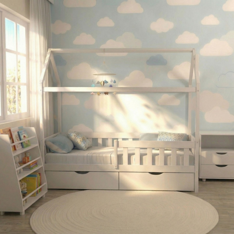 Кровать-домик Грейси с ящиками (белая)