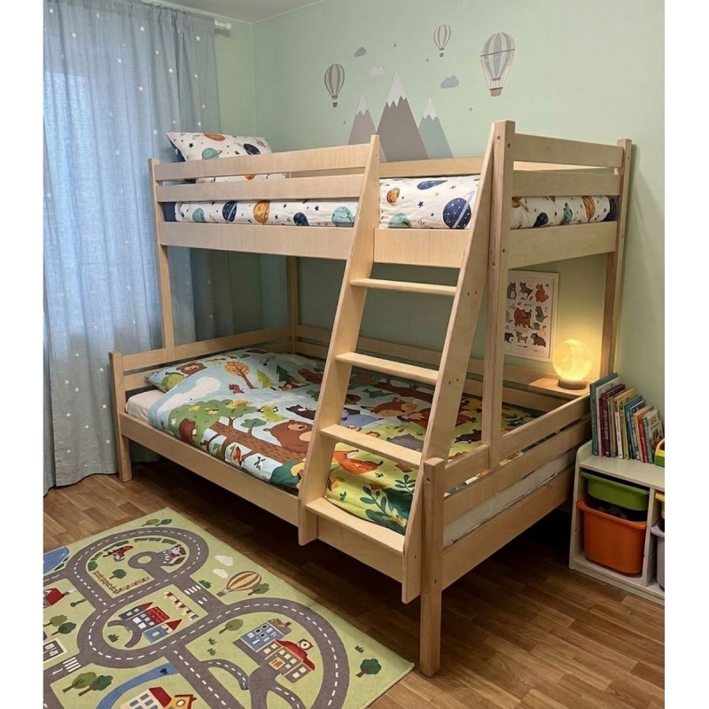 Двухъярусная кровать Rostik 2в1 широкая (лак)