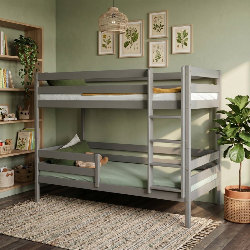 Двухъярусная кровать c бортиком и лестницей Альф maxi (серая)