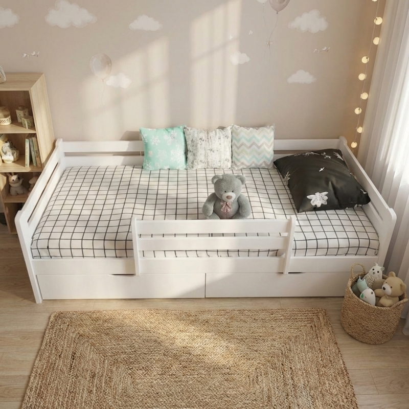 Кровать Ecodrev Классик с ящиками и бортиком (белая)