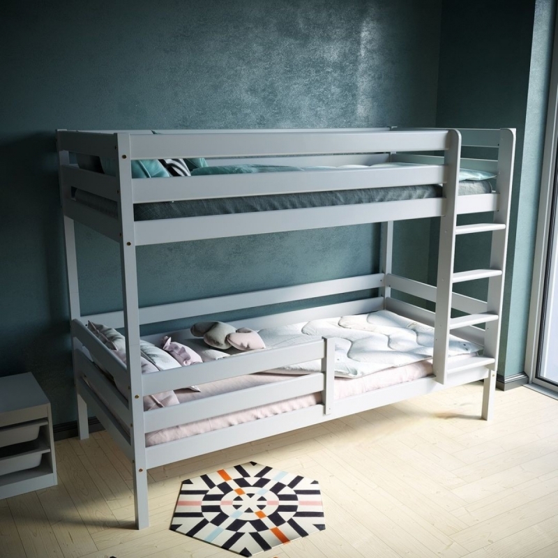 Двухъярусная детская (подростковая) кровать c бортиком и лестницей Альф maxi (белая)