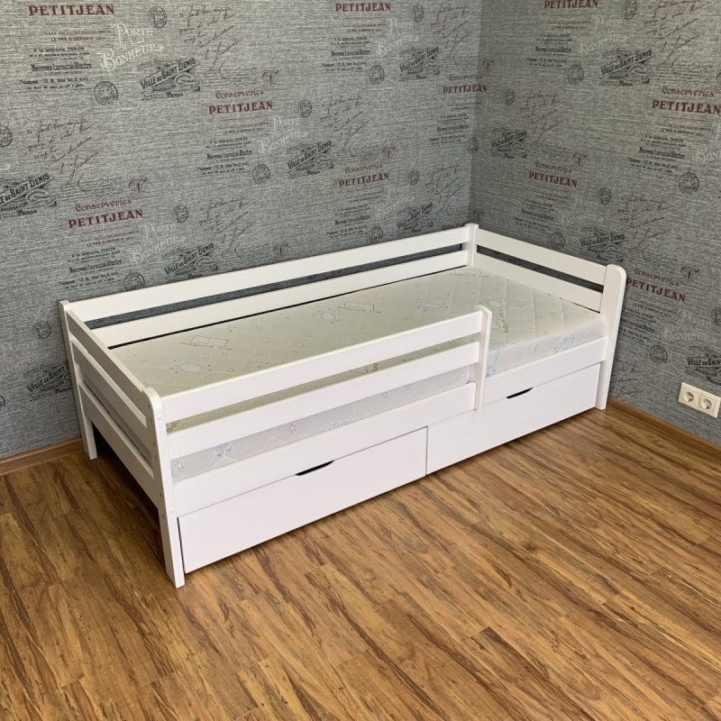 Кровать Ecodrev Классик с стационарным бортиком и ящиками (белая)