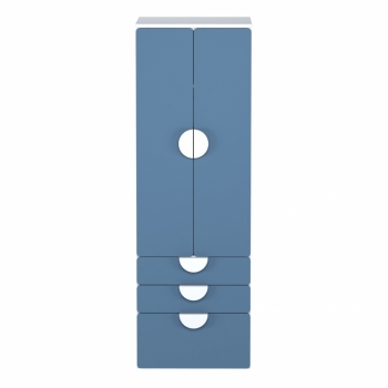 Шкаф распашной с двумя дверьми, тремя ящиками и полкой ПИКСИ (бело-синий)