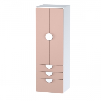 Шкаф распашной с двумя дверьми, тремя ящиками и полкой ПИКСИ (бело-розовый)