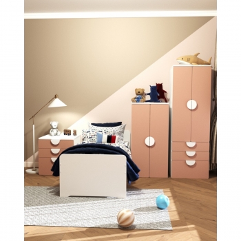 Шкаф распашной с двумя дверьми, тремя ящиками и полкой ПИКСИ (бело-розовый)