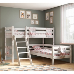 Угловая кровать (кровать-чердак) Соня Вариант 8 с наклонной лестницей (белая)