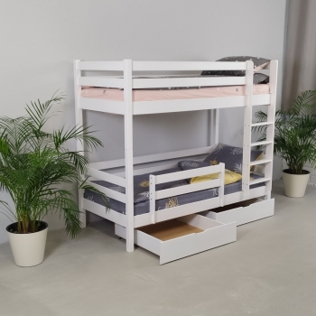 Двухъярусная кровать Ecodrev МФ-1 с бортиком и ящиками (белая)