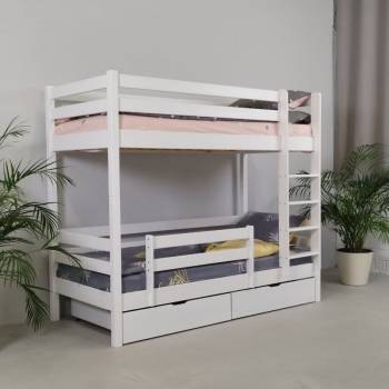 Двухъярусная кровать Ecodrev МФ-1 с бортиком и ящиками (белая)