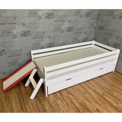 Кровать Ecodrev Классик с горкой лесенкой и ящиками (белая)