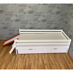 Кровать Ecodrev Классик с горкой лесенкой и ящиками (белая)