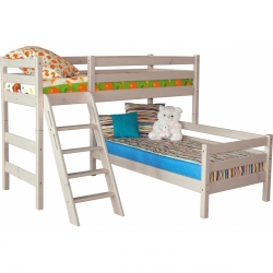 Детская угловая кровать (кровать-чердак) Соня Вариант 8 с наклонной лестницей (лак)