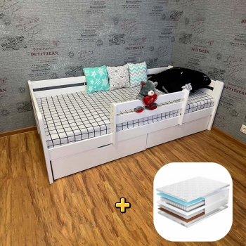 Комплект Кровать Ecodrev Классик с бортиком и ящиками (белая) и матрас ТОП-4 MINI