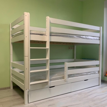 Двухъярусная кровать c бортиком и ящиками Альф maxi (белая)
