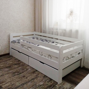 Кровать Ecodrev Классик с стационарным бортиком и ящиками (белая)