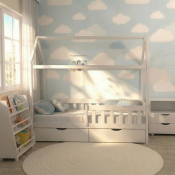 Кровать-домик Грейси с ящиками (белая)