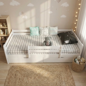 Кровать Ecodrev Классик с ящиками и бортиком (белая)