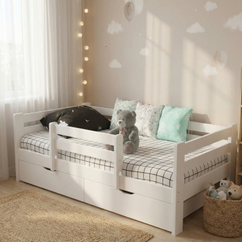 Кровать Ecodrev Классик с ящиками и бортиком (белая)