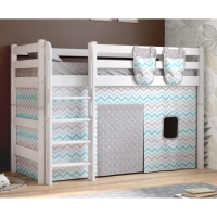 Детская полувысокая кровать (кровать-чердак) Соня Вариант 5 с прямой лестницей (белая)