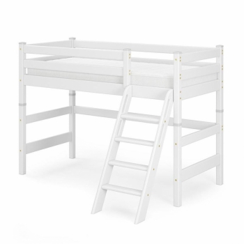 Полувысокая кровать (кровать-чердак) Соня Вариант 6 с наклонной лестницей (белая)